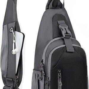 Black Grey Large Crossbody Sling Backpack for Men with Water-Resistant Nylon, Mu